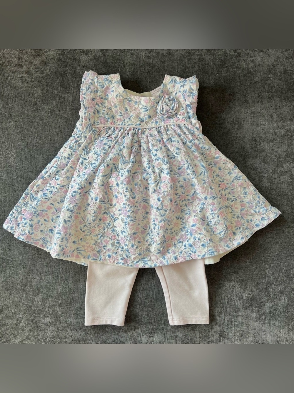 Catherine Malandrino Floral Eyelet Dress and Leggings Set Size 12 Months